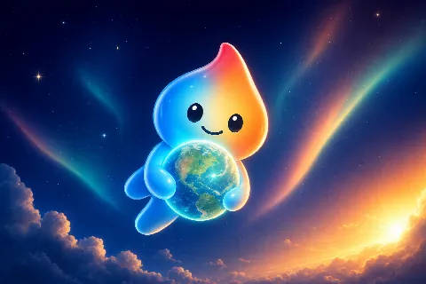 光る地球を抱きかかえるFrewのマスコットキャラクター